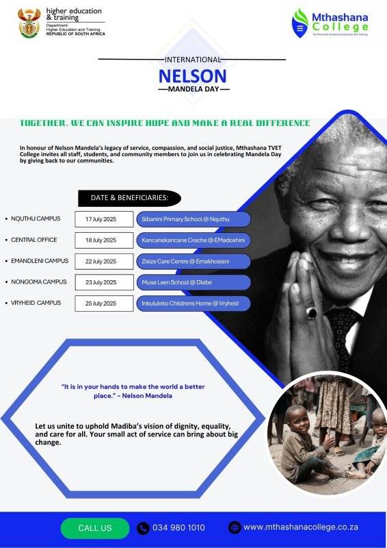 Honoring Nelson Mandela Day: Community Outreach Across Various Days & Beneficiaries.

#GivingBackandUpliftingourCommunity

"It's in your hands to make the world a better place." - Dr Nelson Mandela